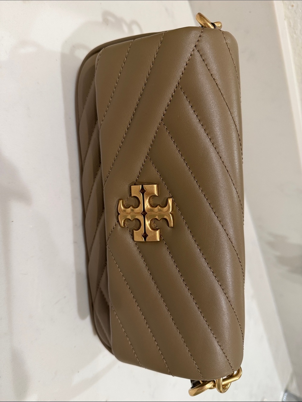 Tory Burch Quilted Crossbody Bag in Taupe Brown with Gold Hardware - Picture 1 of 3